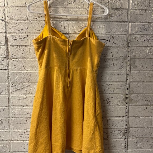 Mustard Yellow Linen Mini Dress - Adjustable Straps - Picture 5 of 9
